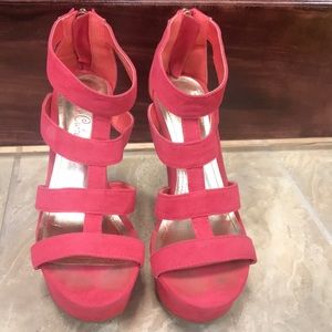 Hot Pink Wedged Heels Size 5.5
